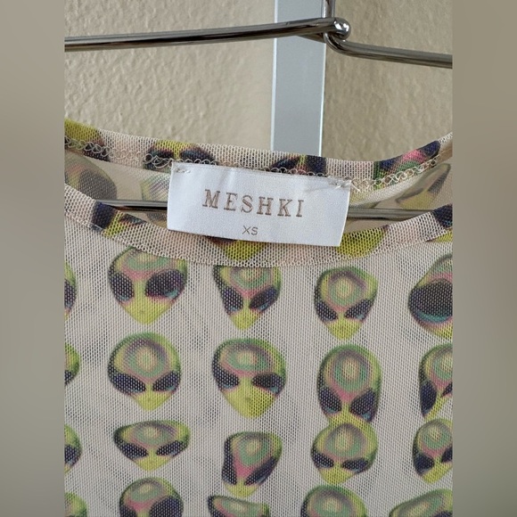 Meshki Sally Alien Print Ruched Side Mesh Mini Dress - Size XS - Picture 6 of 8